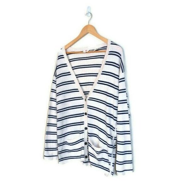 LEVIS Womens Lt Beige / Navy Stripe Button Up Soft Cotton Cardigan - Size M - Picture 3 of 6